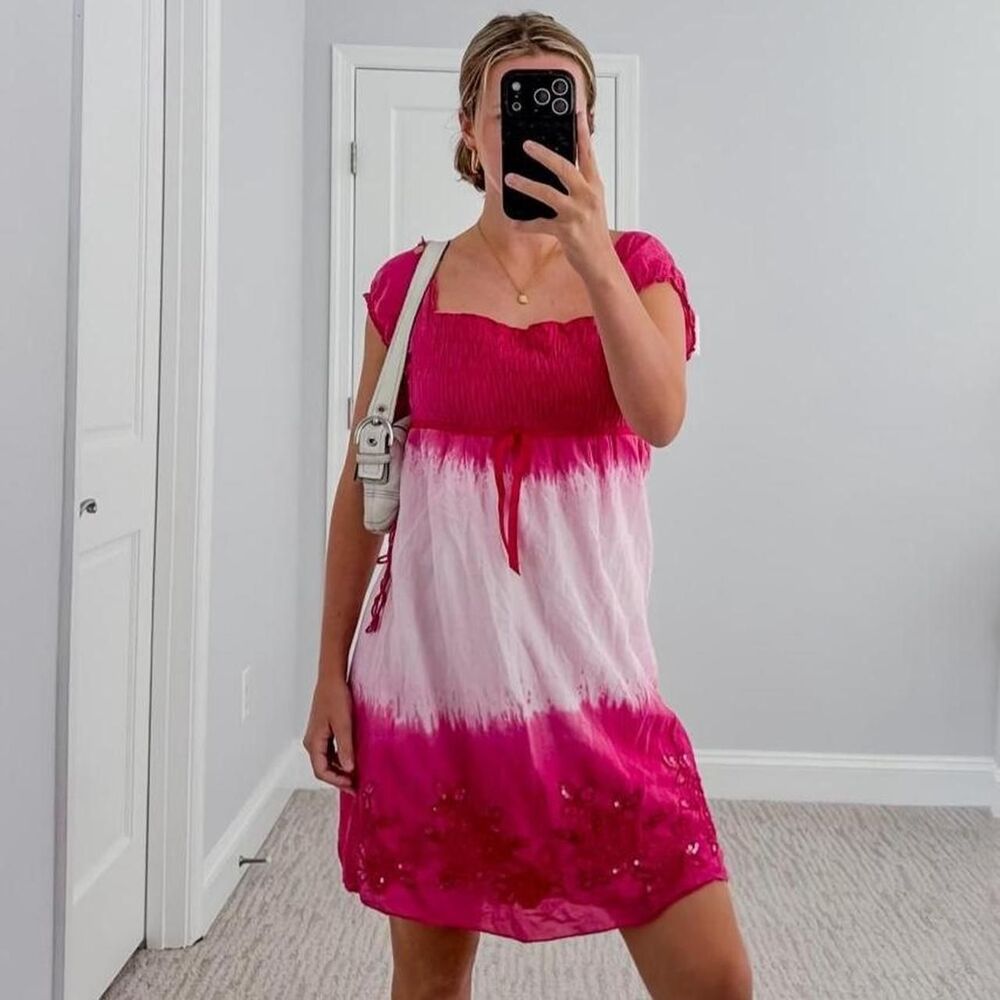 Y2K pink tie dye sequin fairy kidcore dress